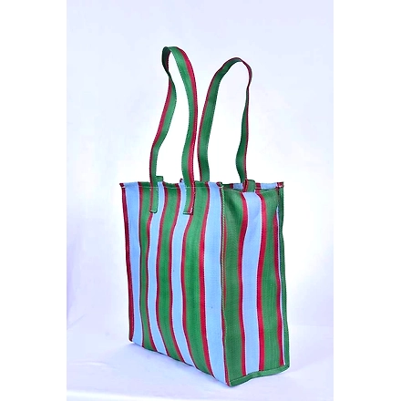 Recycled Nylon Striped Indian Market Shopping Bag-Multicolor-3