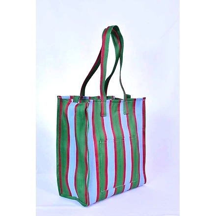 Recycled Nylon Striped Indian Market Shopping Bag-Multicolor-4