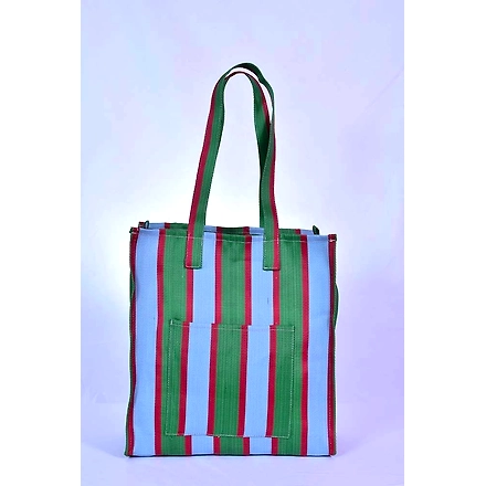 Recycled Nylon Striped Indian Market Shopping Bag-Multicolor-5