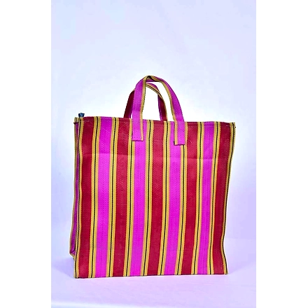 Recycled Nylon Striped Indian Market Shopping Bag Jam1027-Multicolor-1