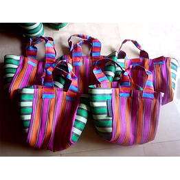 recycled multicolor striped nylon woven shopping bag
