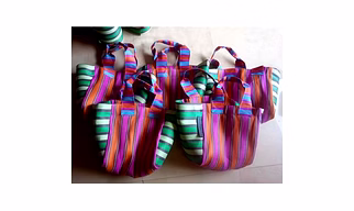 Recycled Multicolor Striped Nylon Woven Shopping Bag