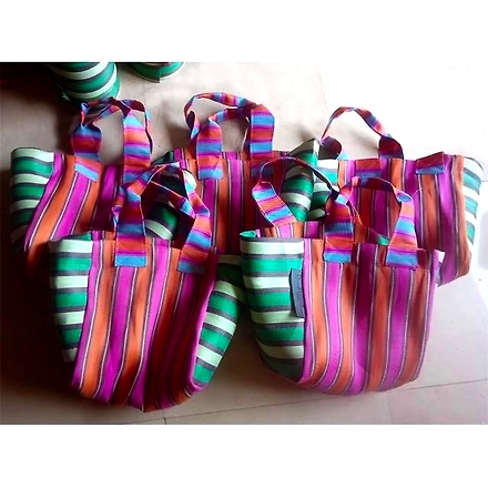 Recycled Multicolor Striped Nylon Woven Shopping Bag-Jam1035