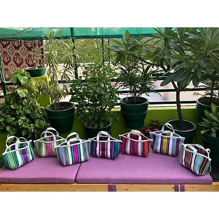 Indian Recycled Nylon Bags with Cotton Webbing Strap /Indian Market Shopping Bags.-Jam1039