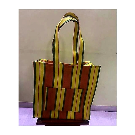 Striped Nylon Tote Bags/Recycled Nylon Bags/Indian Market Shopping Bags/Monofilament.-Jam1041