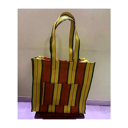 Striped Nylon Tote Bags/Recycled Nylon Bags/Indian Market Shopping Bags/Monofilament.-Multicolor-1