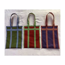 striped nylon tote bags/recycled nylon bags/indian market shopping bags/monofilament.