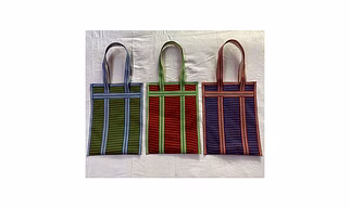 Striped Nylon Tote Bags/Recycled Nylon Bags/Indian Market Shopping Bags/Monofilament.