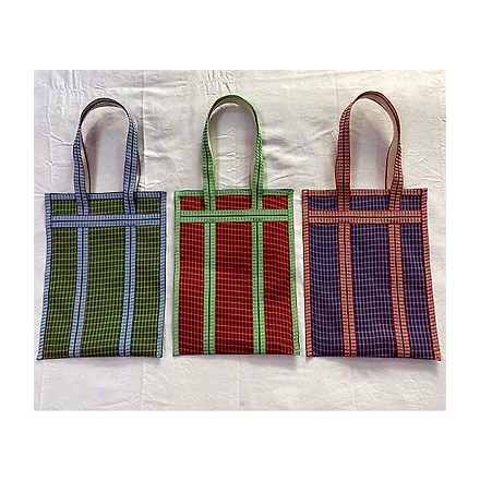Striped Nylon Tote Bags/Recycled Nylon Bags/Indian Market Shopping Bags/Monofilament.-Jam1042