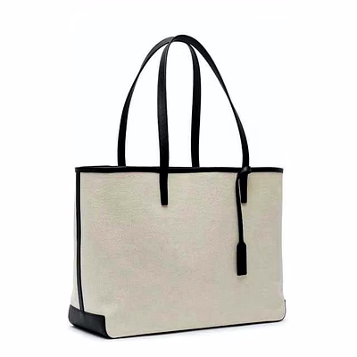 premium quality cotton canvas tote bag with leather handle