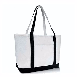 premium quality white canvas zipper tope closure tote with black handles