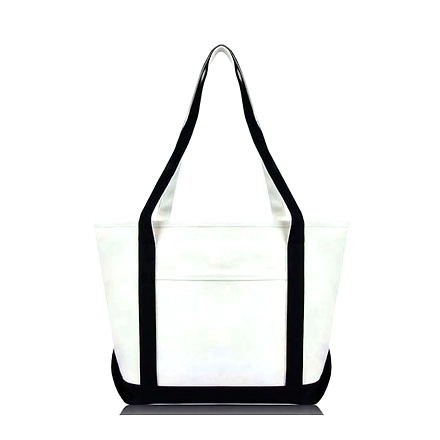 Premium Quality White Canvas Zipper Tope Closure Tote With Black Handles-White-Customized-1