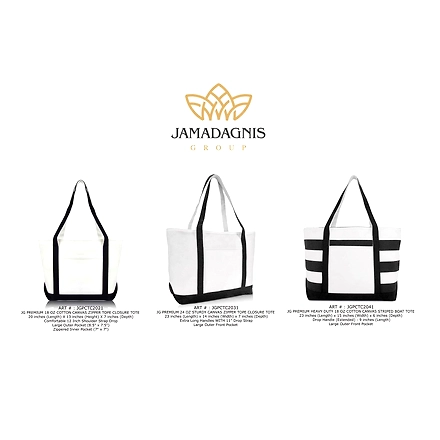 Premium Quality White Canvas Zipper Tope Closure Tote With Black Handles-White-Customized-2
