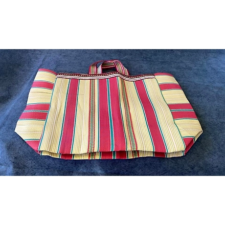 Striped Nylon Tote Bags/Recycled Nylon Bags/Indian Market Shopping Bags/Monofilament.-Multicolor-1