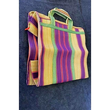 Striped Nylon Tote Bags/Recycled Nylon Bags/Indian Market Shopping Bags/Monofilament.-Jam1064