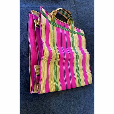 striped nylon tote bags/recycled nylon bags/indian market shopping bags/monofilament.