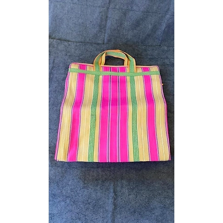 Striped Nylon Tote Bags/Recycled Nylon Bags/Indian Market Shopping Bags/Monofilament.-Multicolor-1