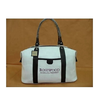 High Quality OffWhite Canvas Duffel/Duffle Bag/Travel Bag With Leather Handles-Jam1066