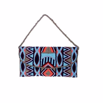 premium designer metallic beaded clutch purse