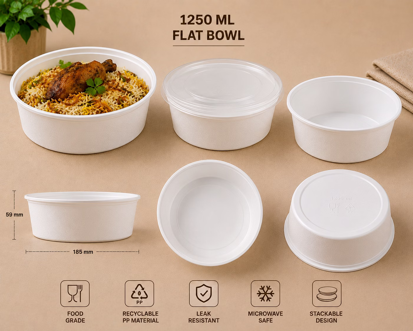 White -  1250 ML FLAT BOWL image 1