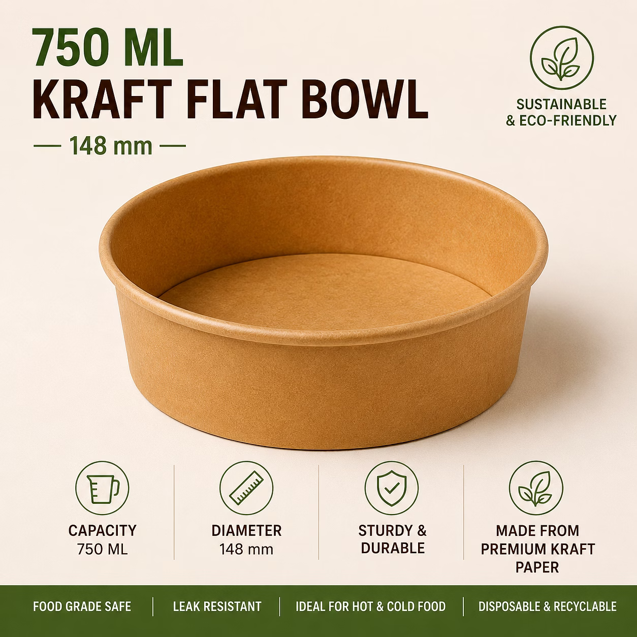 750 ML Kraft Flat Bowl - 148 mm image 1