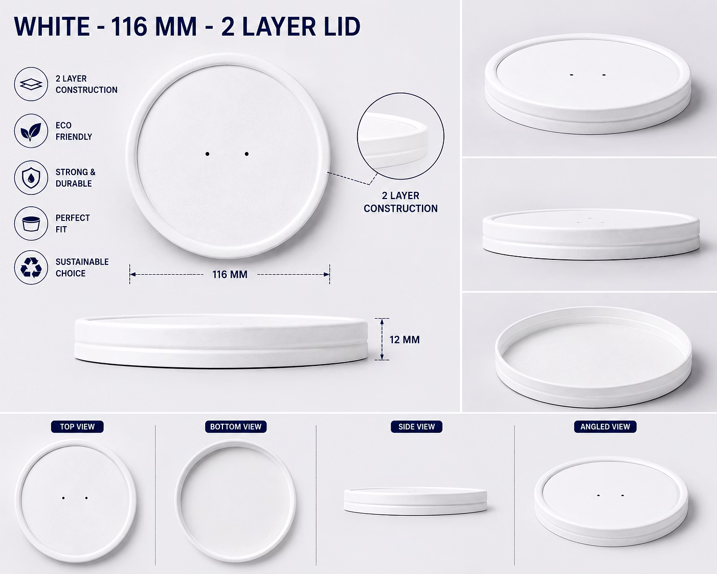 White - 116 MM - 2 Layer Lid image 1