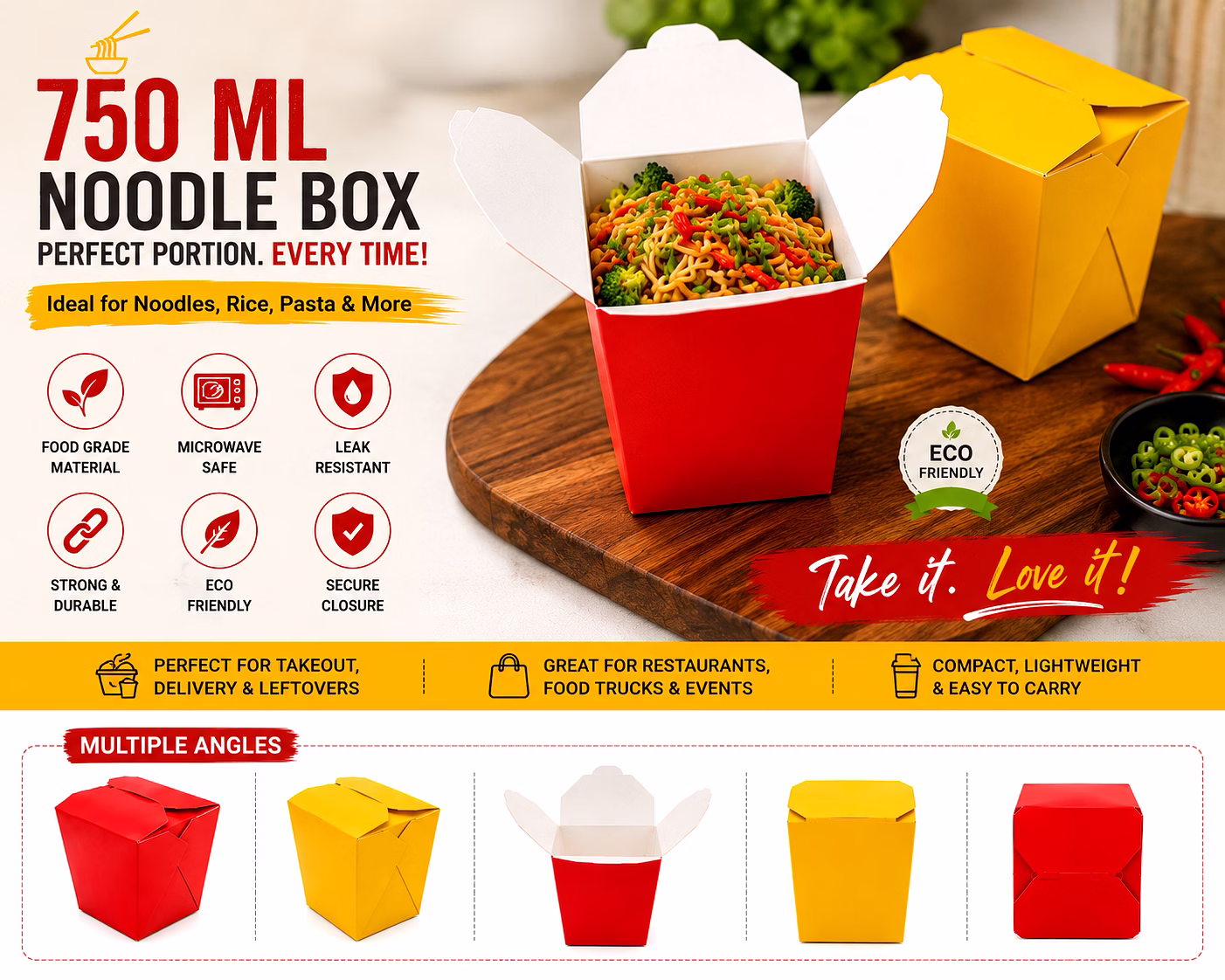 750 ML ( Noodle Box) - Red/Yellow image 1