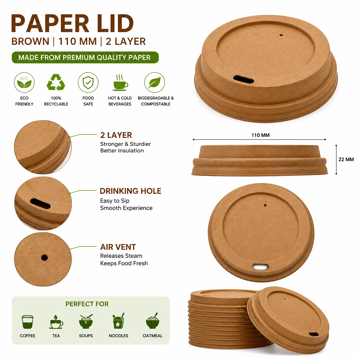 Brown - 110 MM - 2 Layer Lid image 1