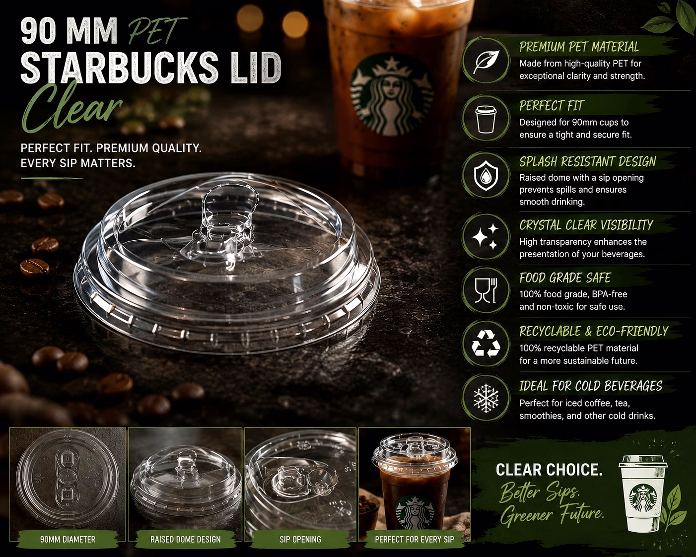 retree 90 mm - pet - starbucks lid - clear
