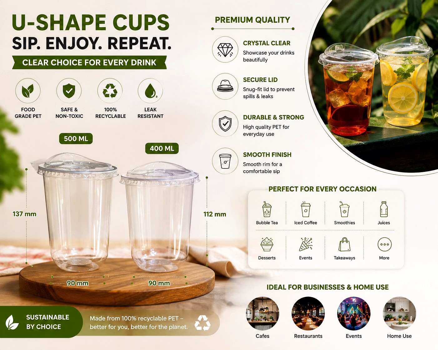 retree 90 mm - pet - 500 ml u-shape cup