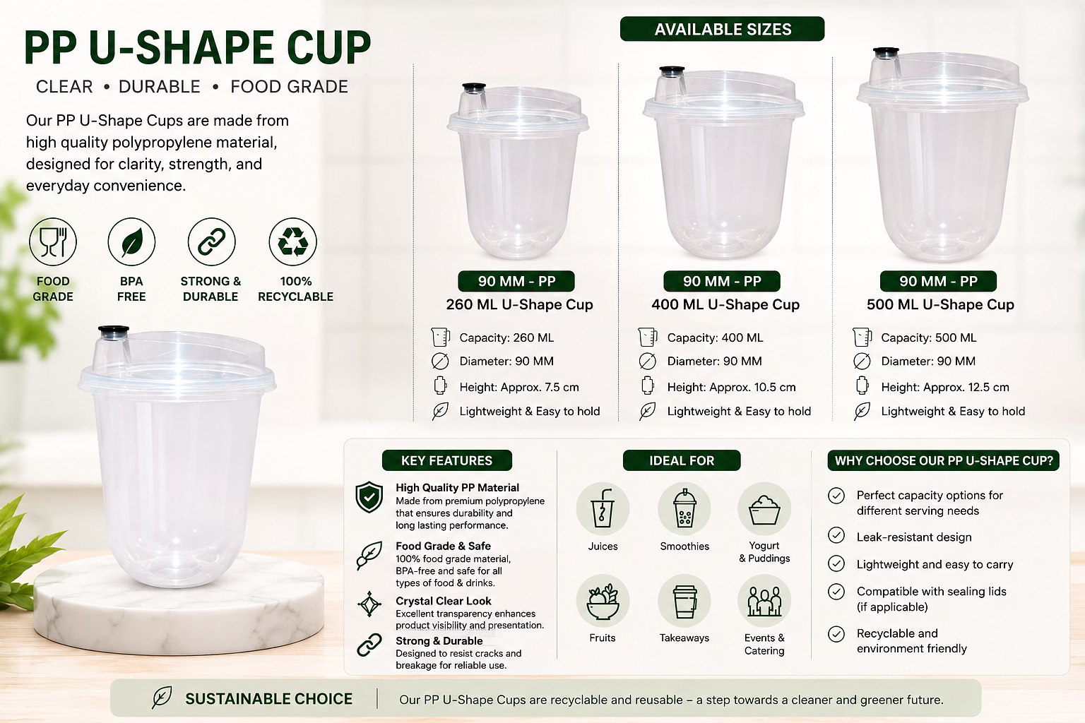 retree 90 mm - pp - 500 ml u-shape cup