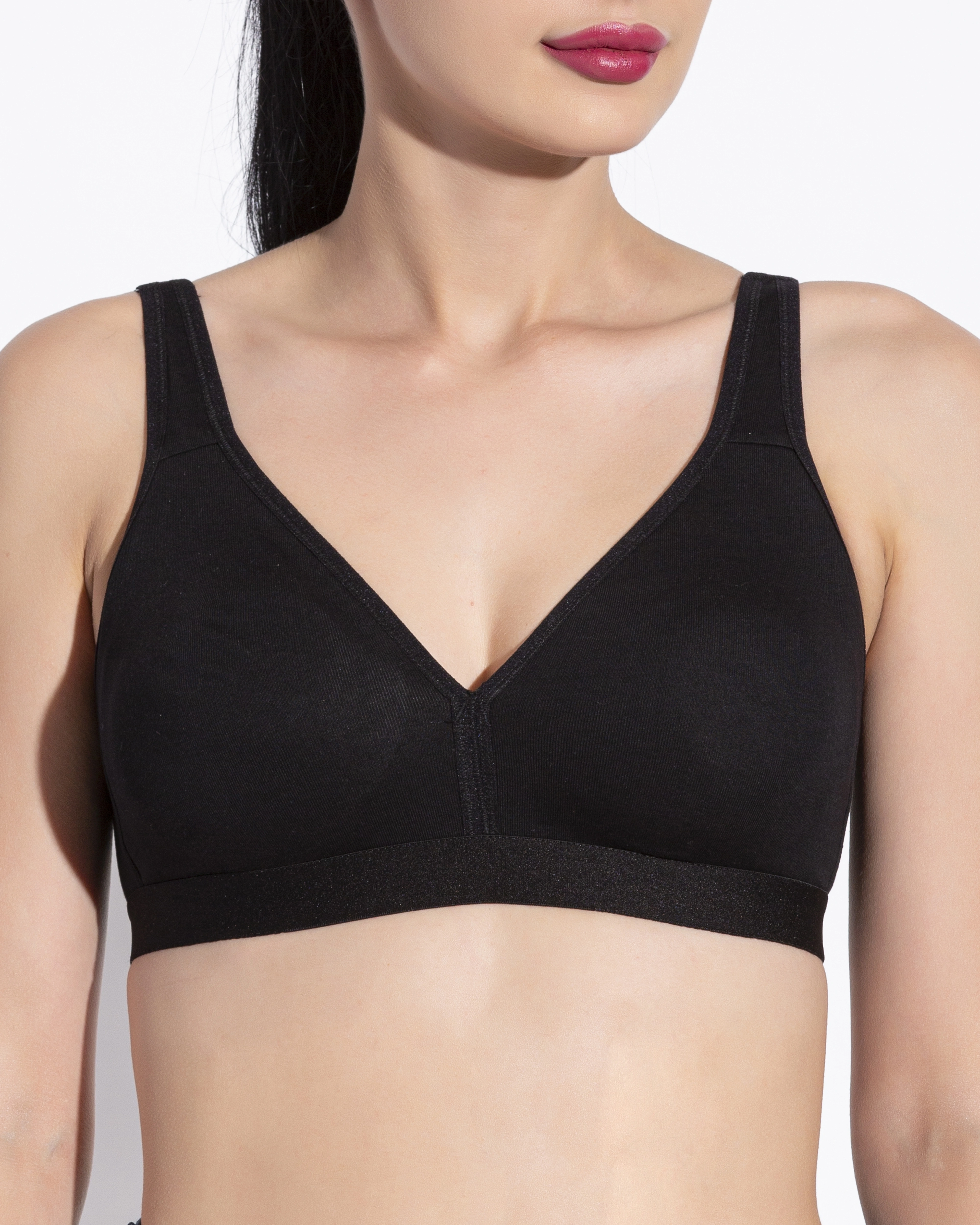 JETAASI BROAD BLACK STRAP NON PADDED NON WIRED T SHIRT BRA-11696544