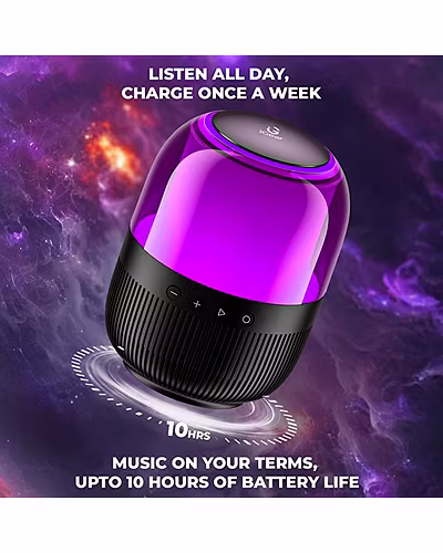 iGear Galaxy 10W Bluetooth Speaker with 360 Degree Surround Sound &amp; Bass Radiator, 7 Color Lights, 4 Light Modes, 10hrs Playtime, TWS Mode, FM-1