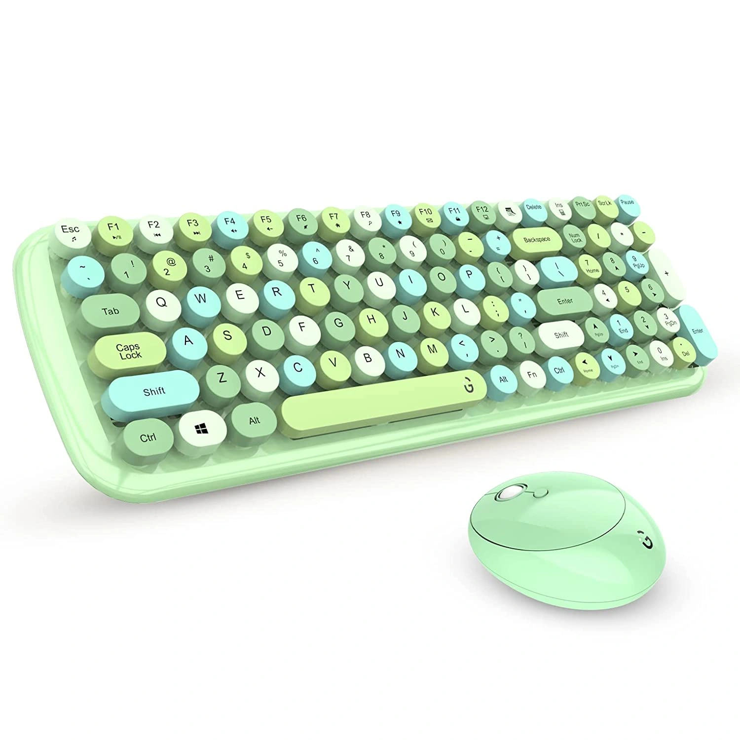 iGEAR KeyBee Retro Typewriter Inspired 2.4GHz Wireless Keyboard and Mouse Set with USB Support, Single Nano Receiver, Round Keycaps, Cleaning Brush (Green)-344