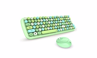 iGEAR KeyBee Retro Typewriter Inspired 2.4GHz Wireless Keyboard and Mouse Set with USB Support, Single Nano Receiver, Round Keycaps, Cleaning Brush (Green)