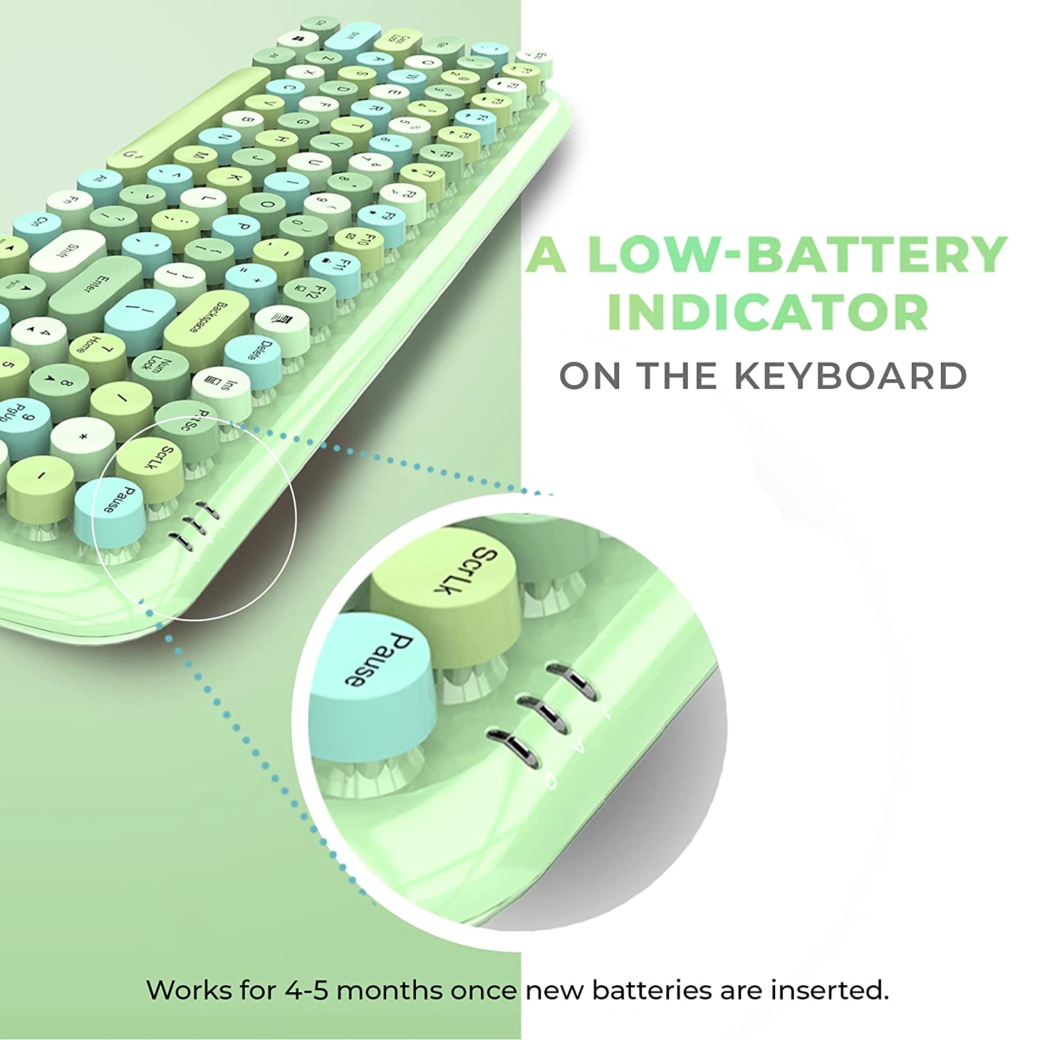 iGEAR KeyBee Retro Typewriter Inspired 2.4GHz Wireless Keyboard and Mouse Set with USB Support, Single Nano Receiver, Round Keycaps, Cleaning Brush (Green)-4