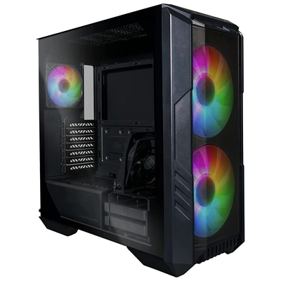 Cooler Master HAF 500 Computer Case - Black | High Airflow Cabinet | Mesh Front Panel | Dual 200mm ARGB Fans | Rotatable GPU Fan | Type C Connector | Removable Top Panel | Upto ATX ,E ATX Mobo