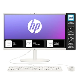 HP All-in-One, Intel N200 (8GB DDR5, 512GB SSD) 21.45'' (54.5 Cm), FHD, Win 11, White, 4.17 Kg, Intel UHD Graphics, 720P HD Camera W/Privacy Shutter, Dual Speakers, Dg0154In