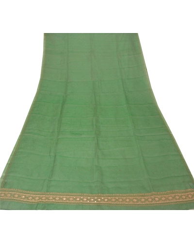 Sanskriti Vintage Dupatta Long Stole Organza Green Hand Beaded Woven Wrap Shawl DC-21168-Green-Hand Beaded With Mirror &amp; Zardozi Work-Organza-5