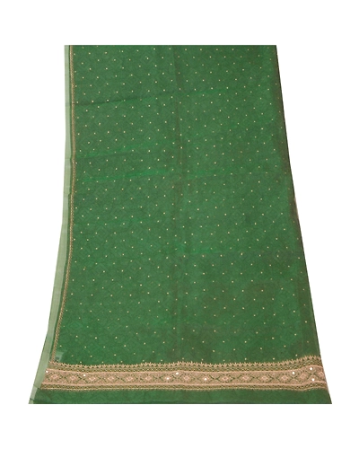 Sanskriti Vintage Dupatta Long Stole Organza Green Hand Beaded Woven Wrap Shawl DC-21168-Green-Hand Beaded With Mirror &amp; Zardozi Work-Organza-6