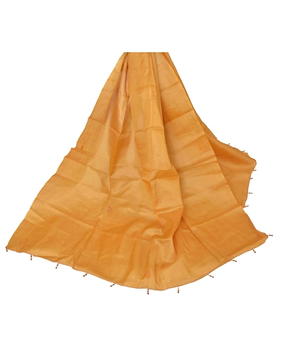 Sanskriti Vintage Dupatta Long Stole Pure Silk Mustard Hijab Hand Embroidered DC-28030-Mustard-Hand Embroidered With Thread Work-Pure Silk-1