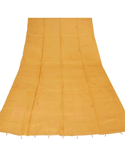 Sanskriti Vintage Dupatta Long Stole Pure Silk Mustard Hijab Hand Embroidered DC-28030-Mustard-Hand Embroidered With Thread Work-Pure Silk-5