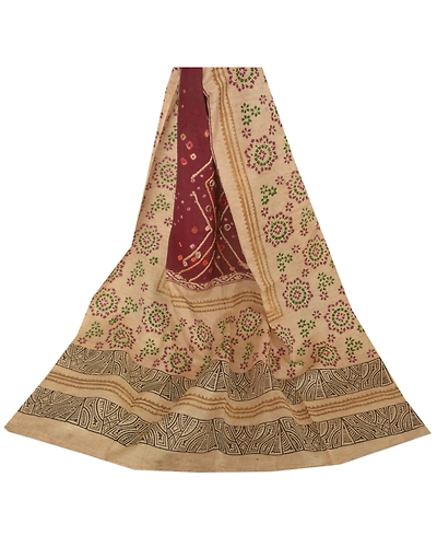 Sanskriti Vintage Dupatta Long Stole Handloom Cotton Hand Embroidered Shawl DC-29868-Cream-Hand Embroidered With Patch &amp; Mirror Work-Handloom Cotton-1