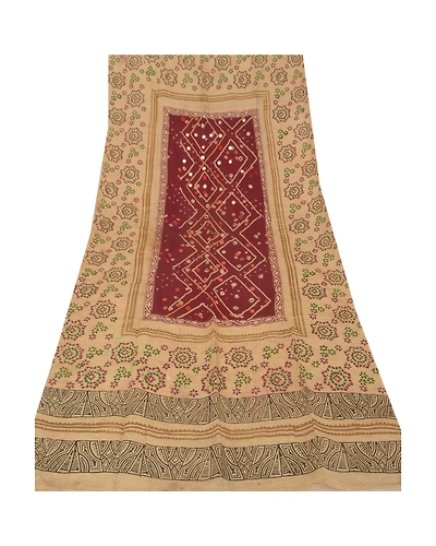 Sanskriti Vintage Dupatta Long Stole Handloom Cotton Hand Embroidered Shawl DC-29868-Cream-Hand Embroidered With Patch &amp; Mirror Work-Handloom Cotton-5