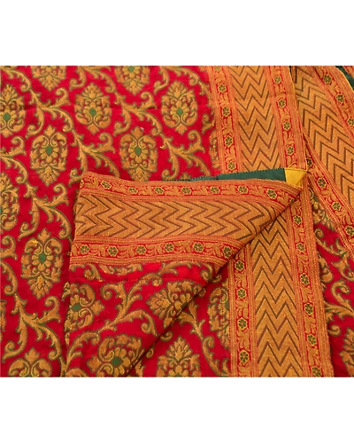 Sanskriti Vintage Dupatta Long Stole Georgette Dark Red Scarves Woven Wrap Veil DC-35543-Dark Red-Woven Work-Georgette-2