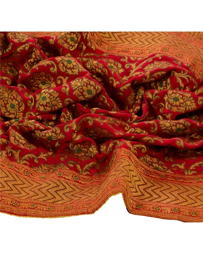 Sanskriti Vintage Dupatta Long Stole Georgette Dark Red Scarves Woven Wrap Veil DC-35543-Dark Red-Woven Work-Georgette-6