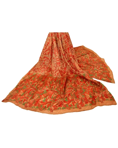 Sanskriti Vintage Dupatta Long Stole Art Silk Cream Hand Embroidered Scarves DC-36384-Cream-Zari Work-Art (Artificial) Silk-1
