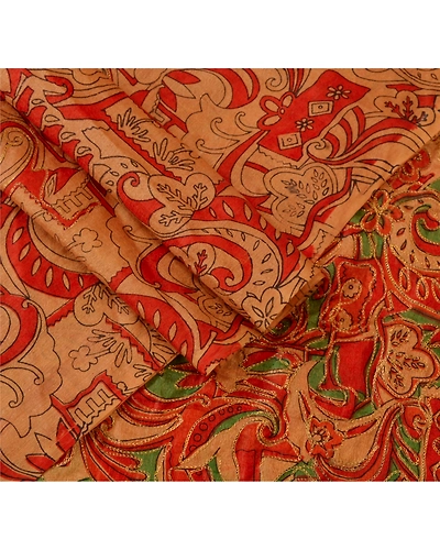 Sanskriti Vintage Dupatta Long Stole Art Silk Cream Hand Embroidered Scarves DC-36384-Cream-Zari Work-Art (Artificial) Silk-2