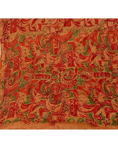 Sanskriti Vintage Dupatta Long Stole Art Silk Cream Hand Embroidered Scarves DC-36384-Cream-Zari Work-Art (Artificial) Silk-5