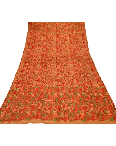 Sanskriti Vintage Dupatta Long Stole Art Silk Cream Hand Embroidered Scarves DC-36384-Cream-Zari Work-Art (Artificial) Silk-8